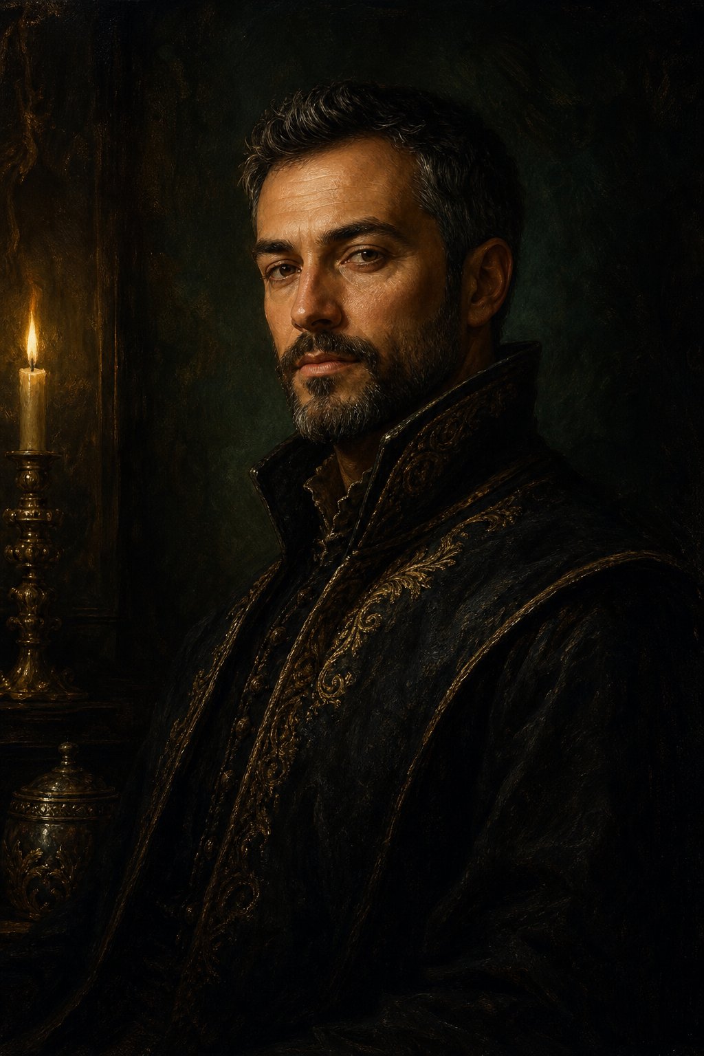 Candlelit oil portrait of Aurelian Voss