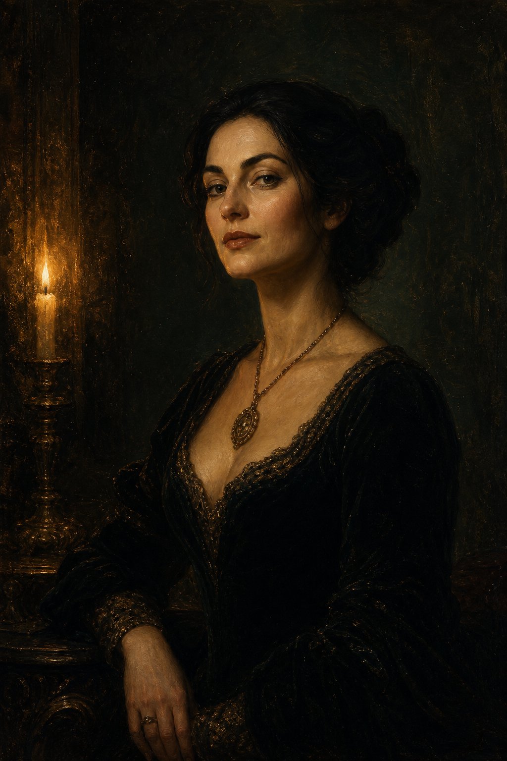 Candlelit oil portrait of Seraphina Crowe